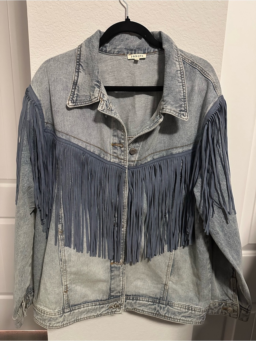 JODIFL Fringe Denim Jacket | Western Boho | Size L